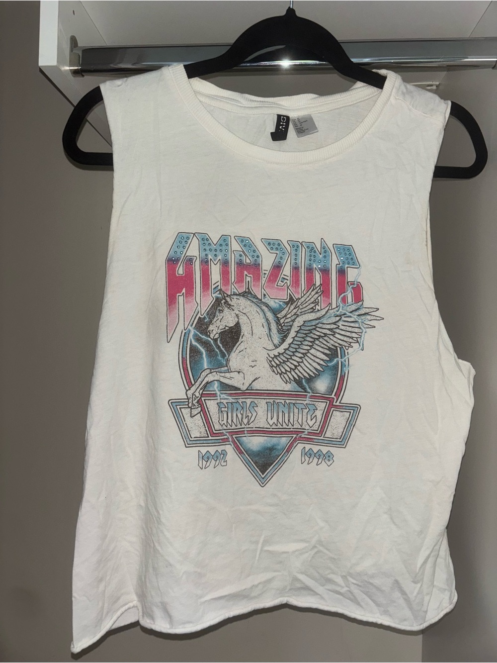 Divided Graphic Muscle Tee White Y2K Unicorn Wings Horse Tank Medium